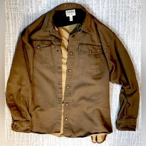 Cabela’s Long-sleeve (snap button) collared shirt. Color: Brown.